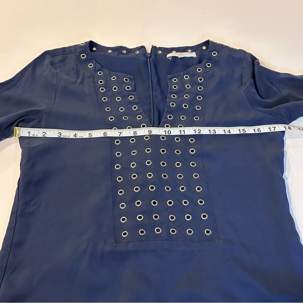 Lavender Brown Navy Silk Shift Dress Grommet Detail Long Sleeve XS - Picture 3 of 10